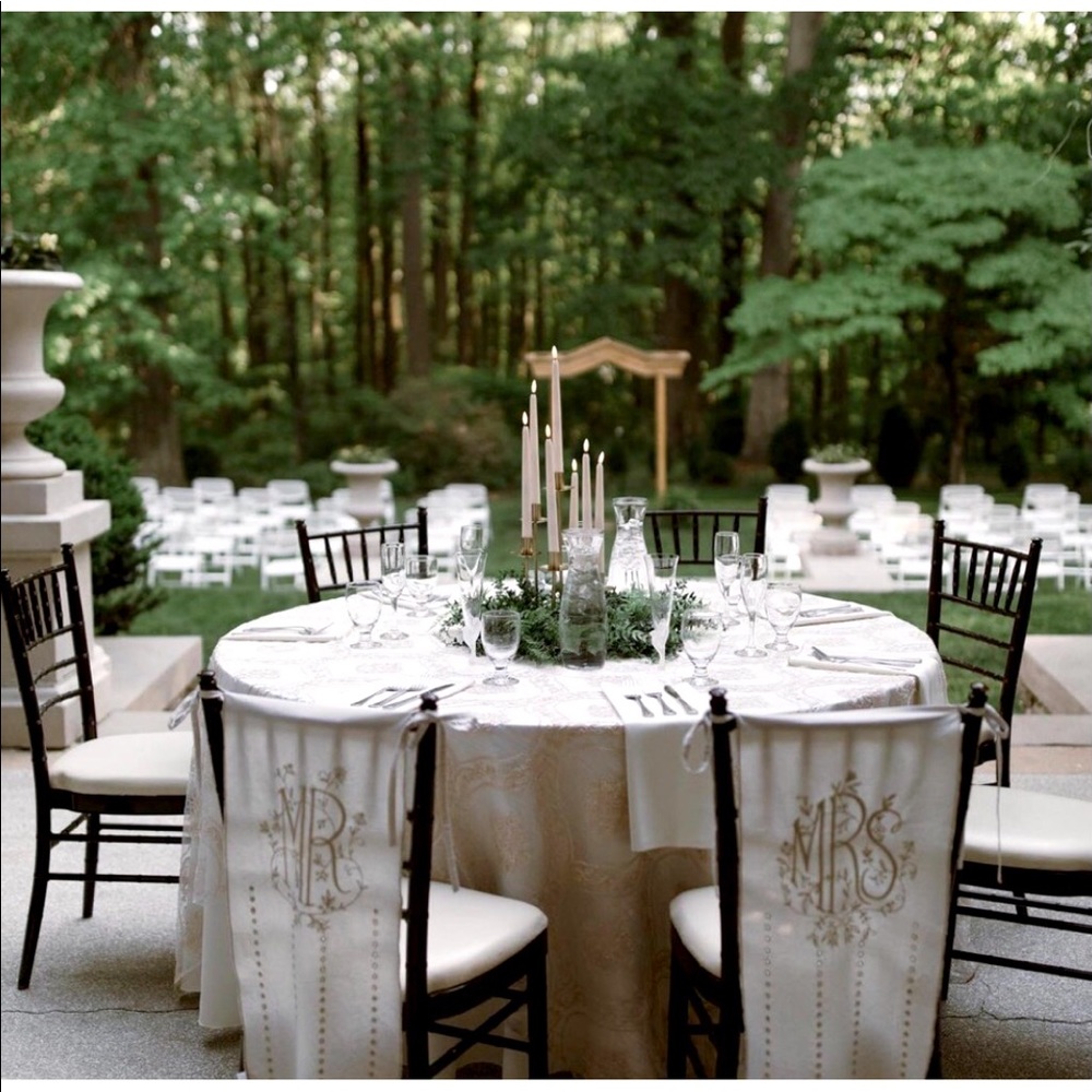 BHLDN Anthropologie Mr & Mrs Embroidered Eyelet Fabric Ivory Cream Chair Banners